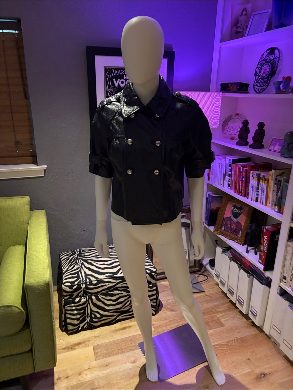 INC International Concepts Black Double-Breasted Leather Jacket
